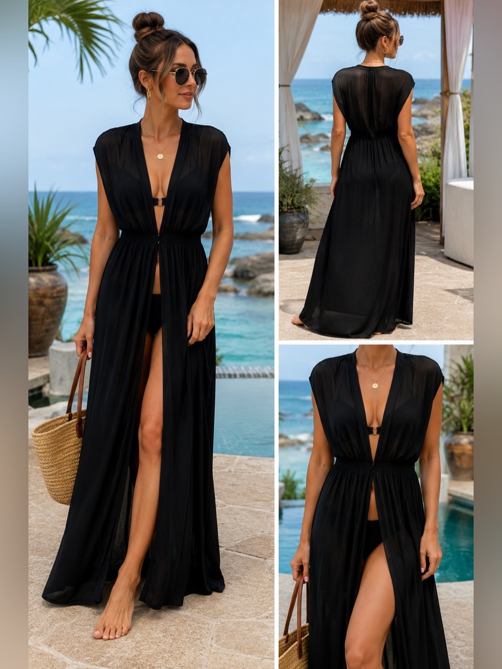 Forever 21 Black Sheer Maxi Swim Coverup